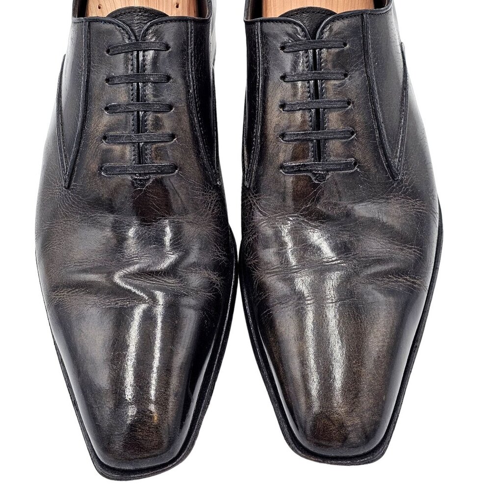Italian Artioli Mens size 9 Smokey Brown Grey Leather Dress Shoes Luxury Oxfords - Picture 2 of 13
